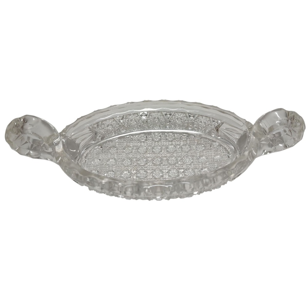Antique Imperial Glass‎ Bowl 495 Hobstar Band with Cane Dish 1914 Double Handles